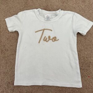 Two shirt ! Worn once for my son’s second birthday. Some untreated stains